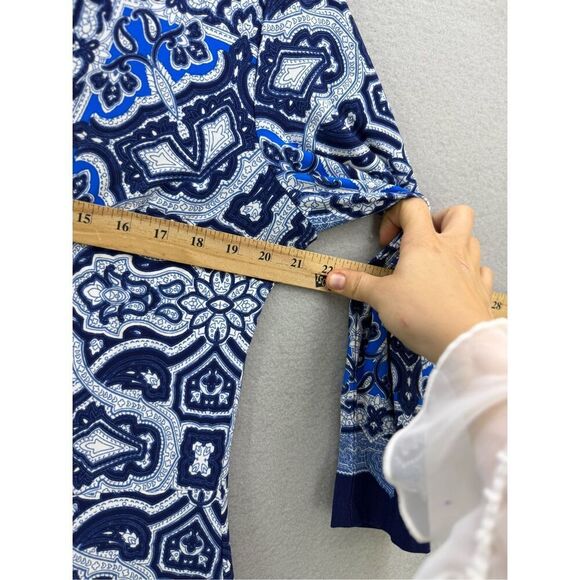 Cache Dress Blue White Print 3/4 Sleeve Sheath Dress Women's XL - Picture 6 of 8